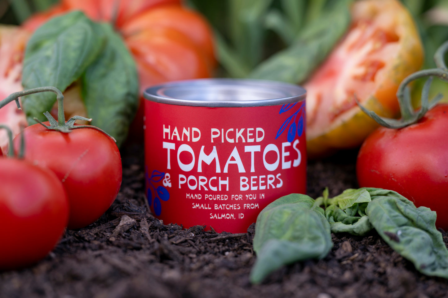 Fresh picked tomatoes & Porch beers camp tin